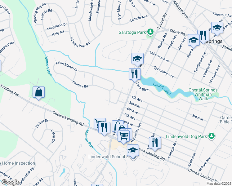 map of restaurants, bars, coffee shops, grocery stores, and more near 716 Aston Martin Drive in Lindenwold