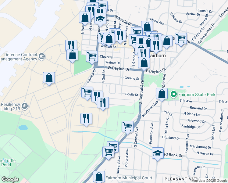map of restaurants, bars, coffee shops, grocery stores, and more near 309 Arms Drive in Fairborn