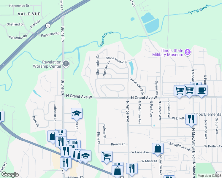 map of restaurants, bars, coffee shops, grocery stores, and more near 16 Hedge Drive in Springfield