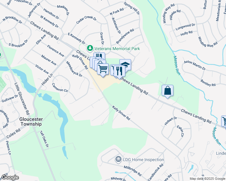 map of restaurants, bars, coffee shops, grocery stores, and more near 1110 Chews Landing Rd in Laurel Springs