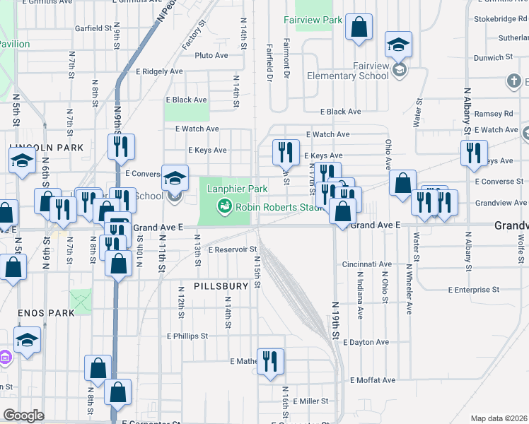 map of restaurants, bars, coffee shops, grocery stores, and more near 1500-1598 E Cummins Ave in Springfield