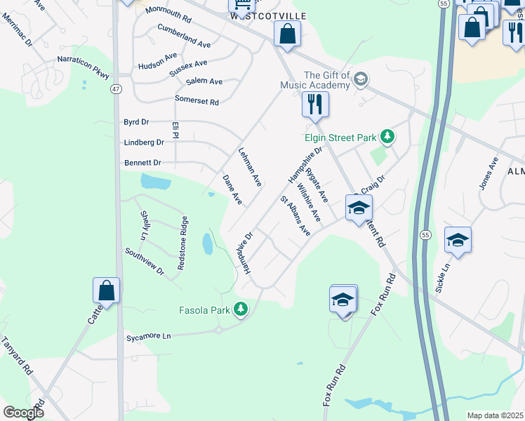 map of restaurants, bars, coffee shops, grocery stores, and more near 133 Hampshire Drive in Deptford