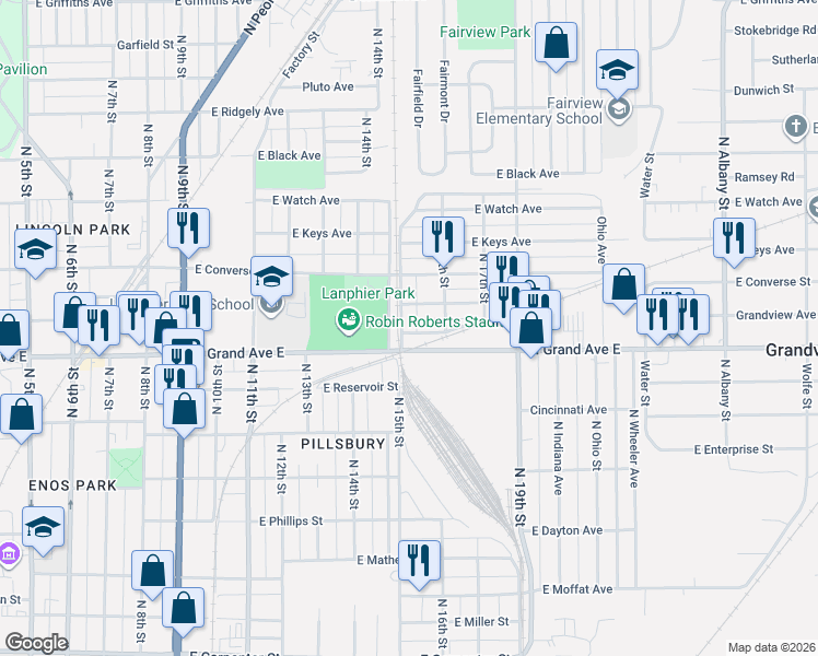 map of restaurants, bars, coffee shops, grocery stores, and more near 1500-1598 E Cummins Ave in Springfield