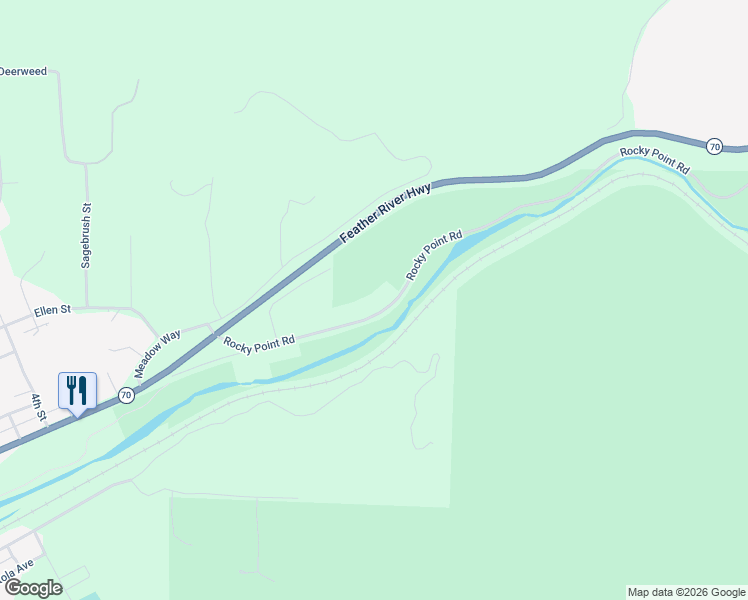 map of restaurants, bars, coffee shops, grocery stores, and more near 76971 Rocky Point Road in Portola