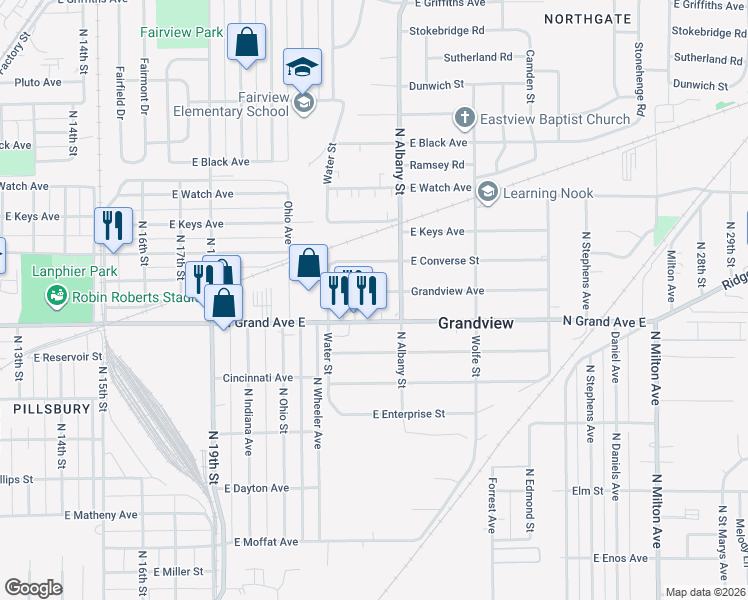 map of restaurants, bars, coffee shops, grocery stores, and more near 2131 Grandview Avenue in Grandview