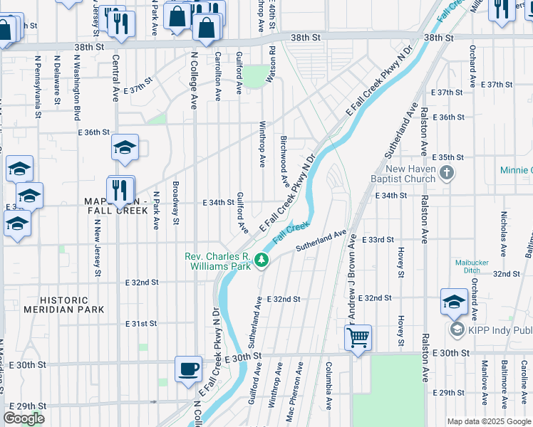 map of restaurants, bars, coffee shops, grocery stores, and more near 949 East 34th Street in Indianapolis