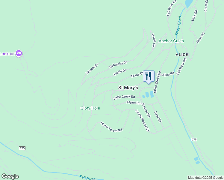 map of restaurants, bars, coffee shops, grocery stores, and more near 30 Little Creek Road in Idaho Springs