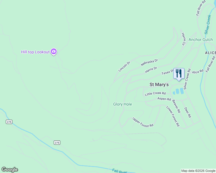 map of restaurants, bars, coffee shops, grocery stores, and more near 152 Hillside Road in Idaho Springs