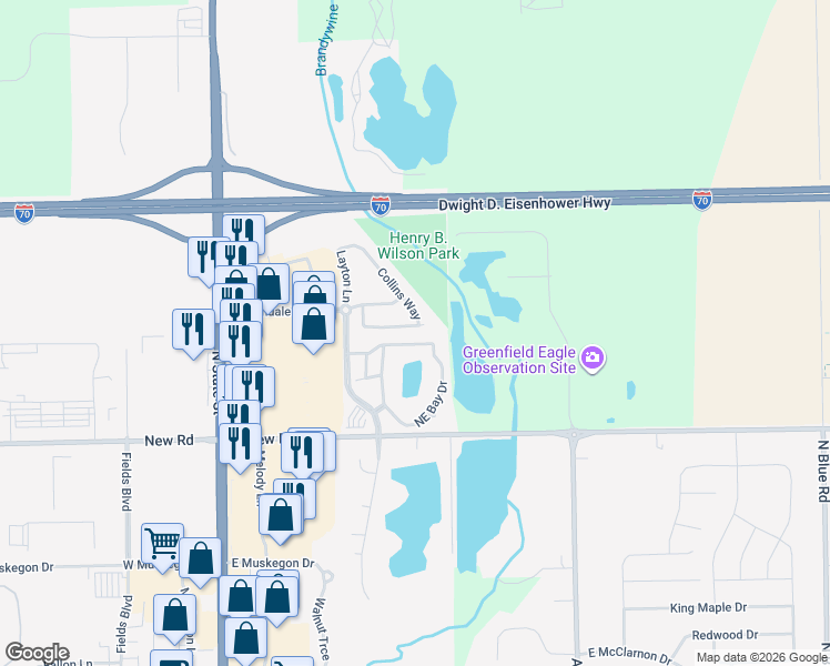 map of restaurants, bars, coffee shops, grocery stores, and more near 737 Fern Street in Greenfield