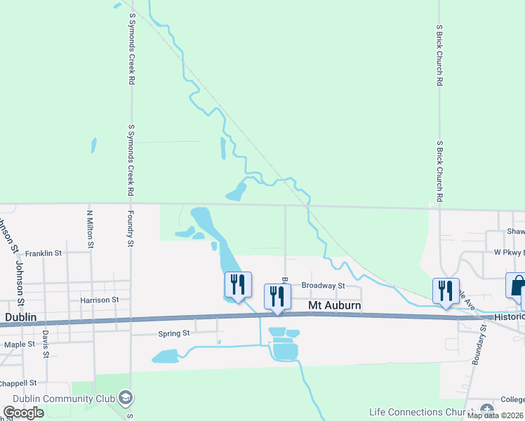 map of restaurants, bars, coffee shops, grocery stores, and more near 16853 West Delaware Street in Cambridge City