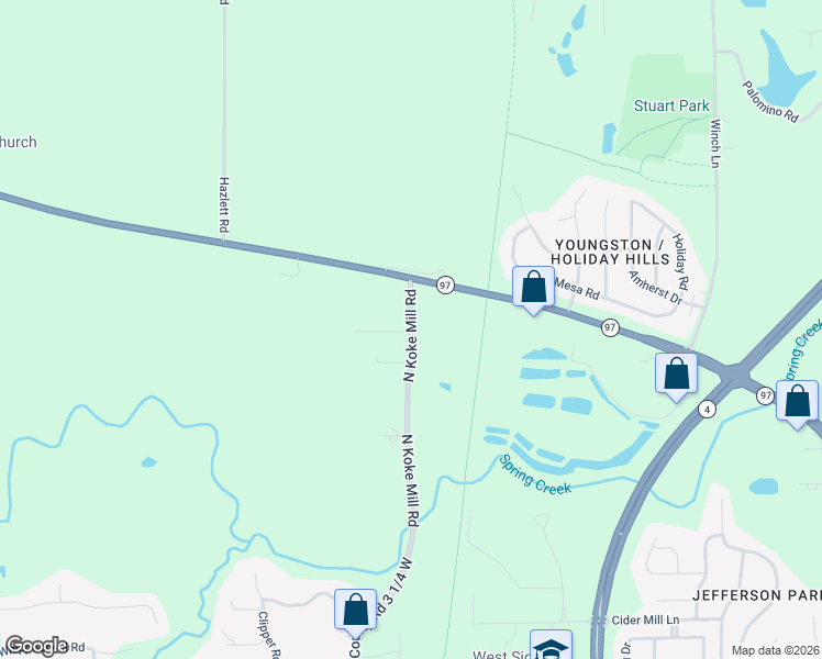 map of restaurants, bars, coffee shops, grocery stores, and more near 1101 County Road 3 1/4 West in Springfield