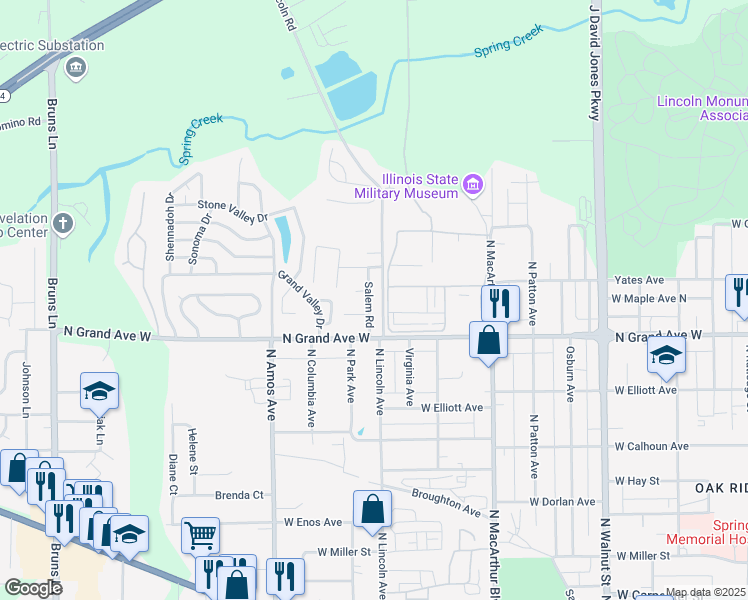 map of restaurants, bars, coffee shops, grocery stores, and more near 20 Salem Road in Springfield