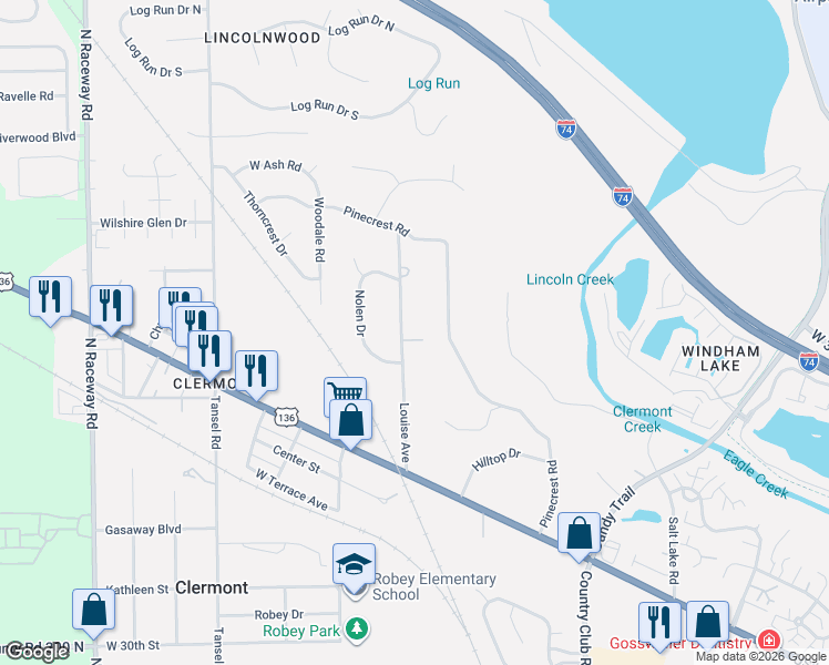 map of restaurants, bars, coffee shops, grocery stores, and more near 3435 Louise Avenue in Indianapolis