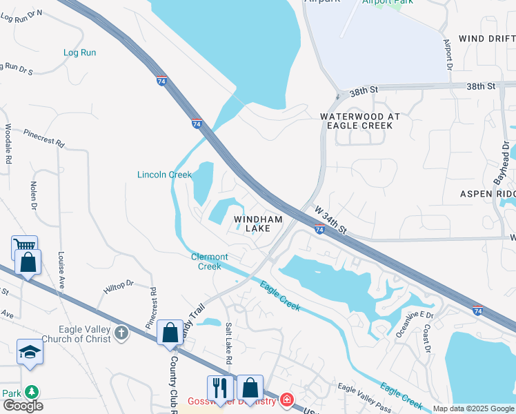 map of restaurants, bars, coffee shops, grocery stores, and more near 7958 Windham Lake Way in Indianapolis