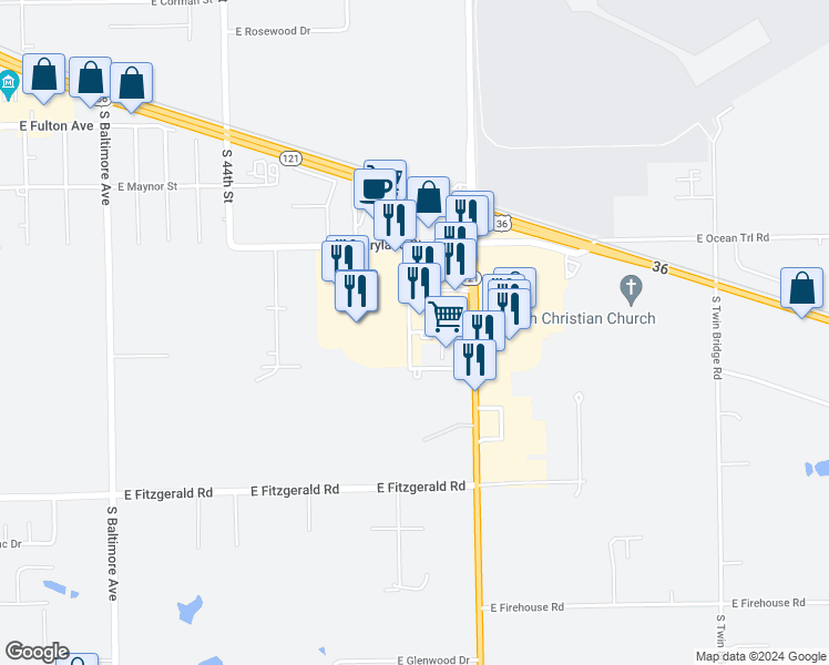map of restaurants, bars, coffee shops, grocery stores, and more near Aldi Drive in Decatur
