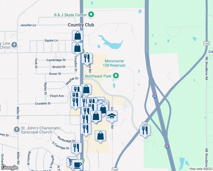 map of restaurants, bars, coffee shops, grocery stores, and more near 3500 North Village Drive in Saint Joseph