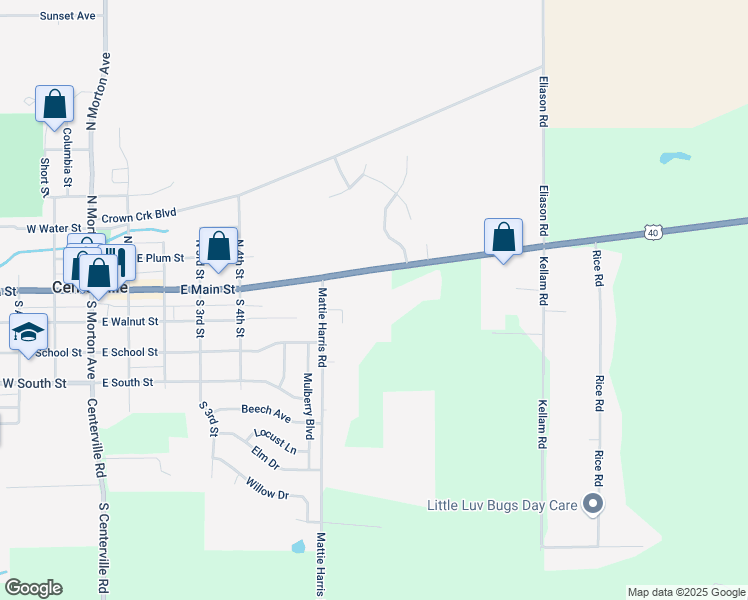 map of restaurants, bars, coffee shops, grocery stores, and more near 705 East Main Street in Centerville