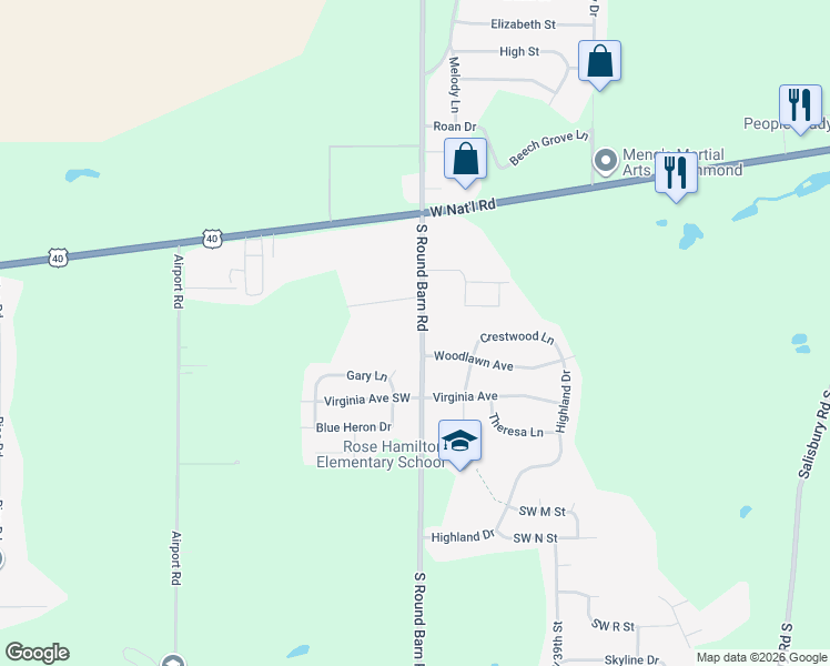 map of restaurants, bars, coffee shops, grocery stores, and more near 1018 South Round Barn Road in Richmond