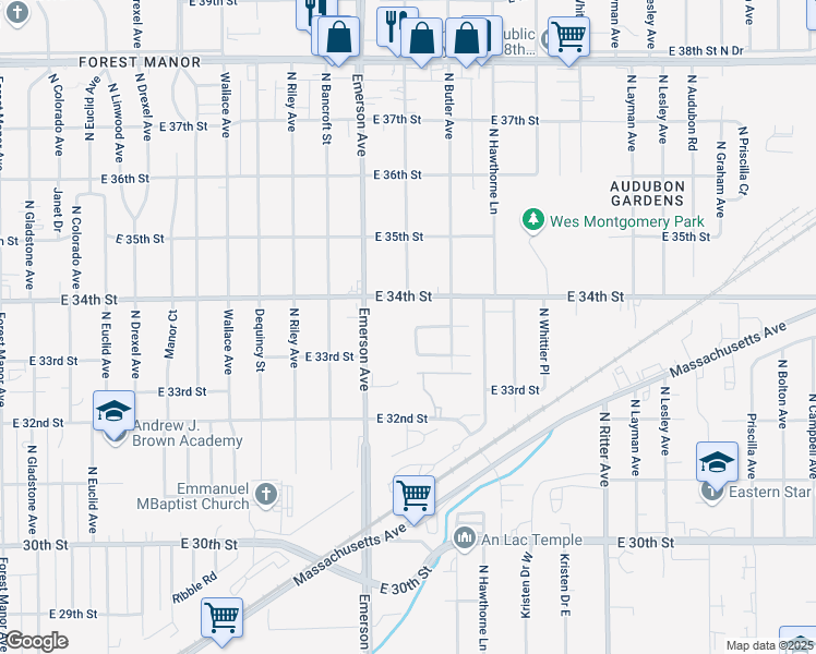 map of restaurants, bars, coffee shops, grocery stores, and more near 3332 Mardenna Ave in Indianapolis