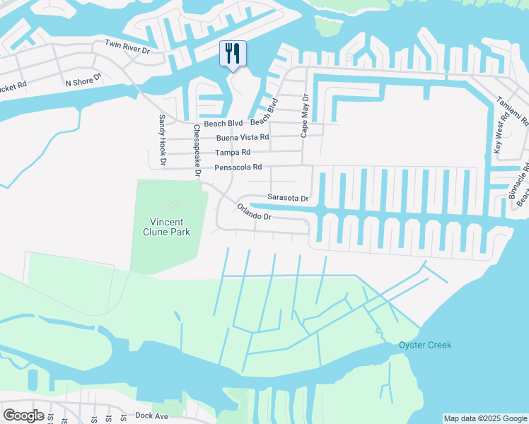 map of restaurants, bars, coffee shops, grocery stores, and more near 1002 Orlando Drive in Lacey Township