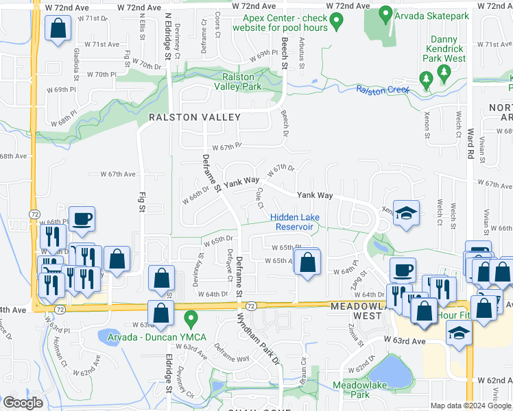 map of restaurants, bars, coffee shops, grocery stores, and more near 6625 Cole Court in Arvada