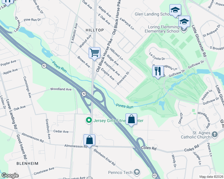 map of restaurants, bars, coffee shops, grocery stores, and more near 232 Richmond Avenue in Camden County