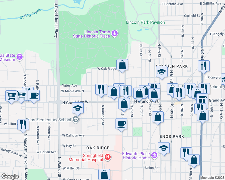 map of restaurants, bars, coffee shops, grocery stores, and more near 1235 Ledlie Avenue in Springfield