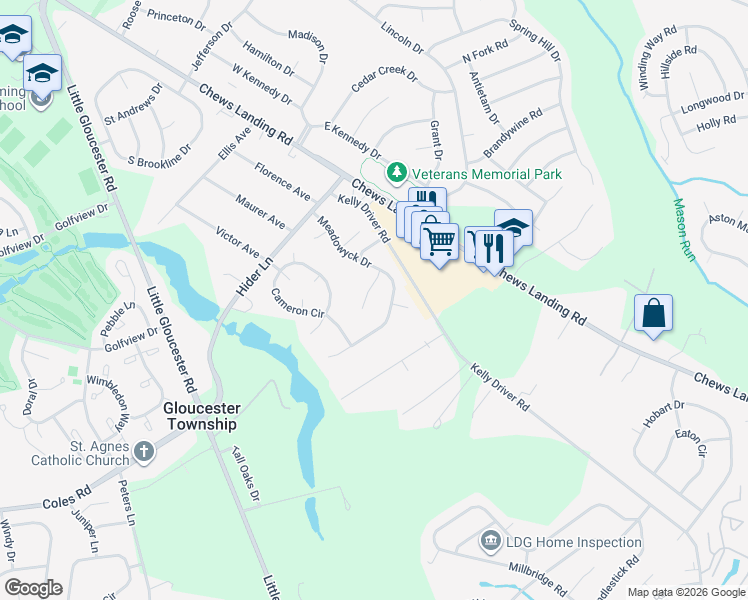 map of restaurants, bars, coffee shops, grocery stores, and more near 8 Sylvan Court in Laurel Springs