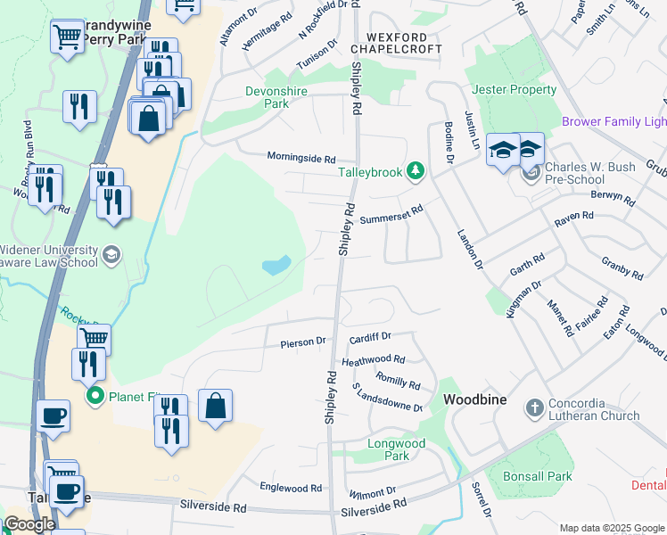 map of restaurants, bars, coffee shops, grocery stores, and more near 2808 Shipley Road in Wilmington