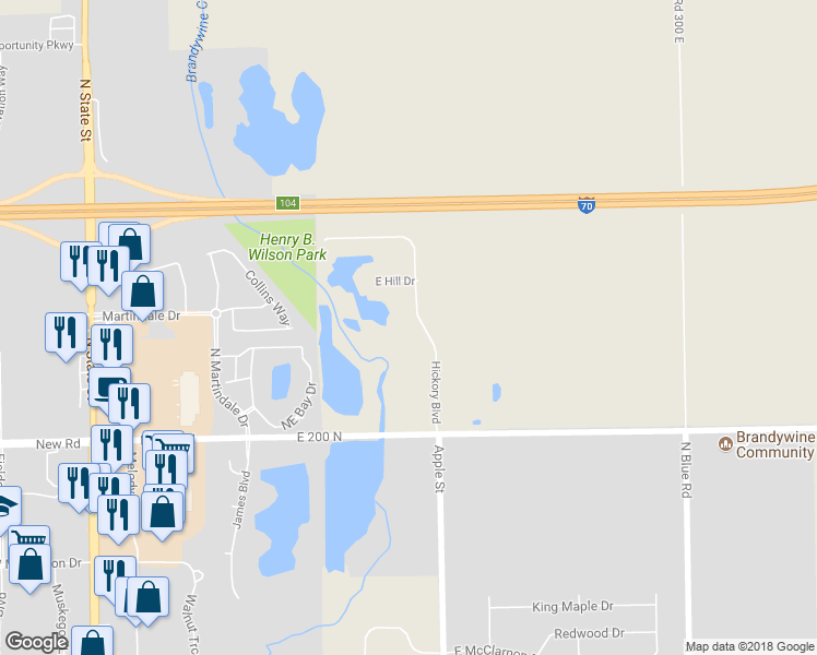 map of restaurants, bars, coffee shops, grocery stores, and more near 2222 Hickory Boulevard in Greenfield