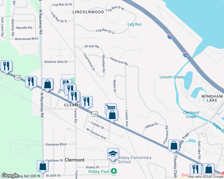 map of restaurants, bars, coffee shops, grocery stores, and more near 3510 Nolen Drive in Indianapolis