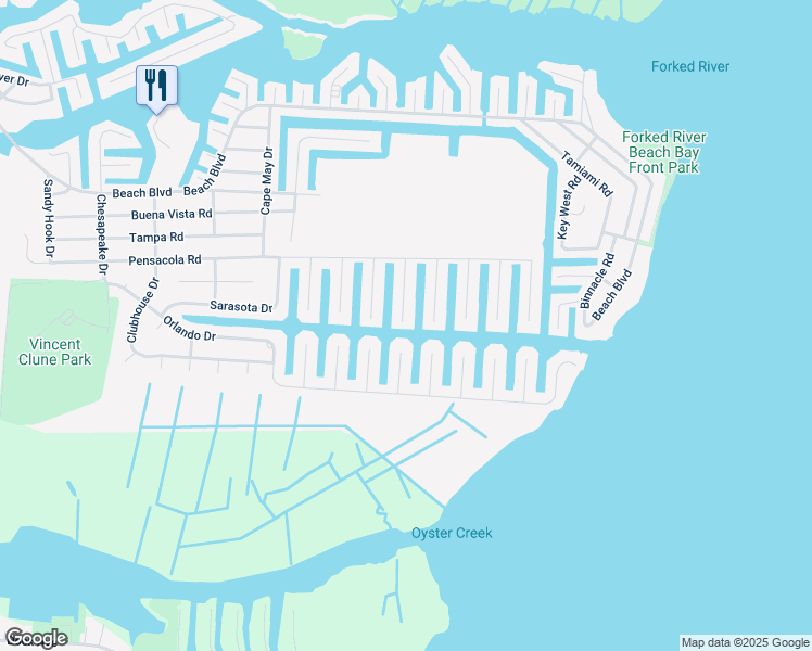 map of restaurants, bars, coffee shops, grocery stores, and more near 1216 Polaris Court in Lacey Township
