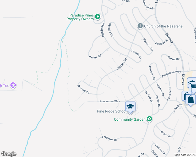 map of restaurants, bars, coffee shops, grocery stores, and more near 6212 Calvary Court in Magalia
