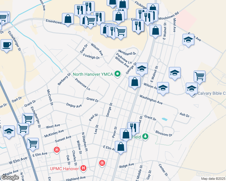map of restaurants, bars, coffee shops, grocery stores, and more near 426 George St in Hanover