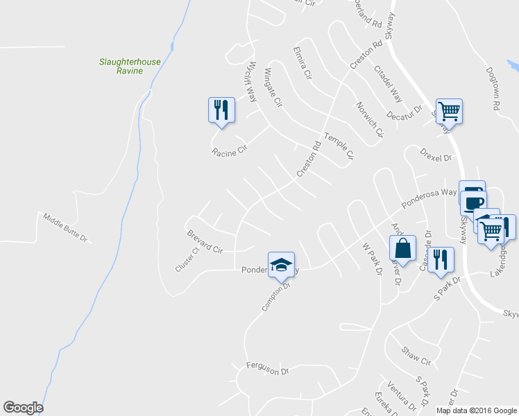 map of restaurants, bars, coffee shops, grocery stores, and more near 13980 Creston Road in Magalia