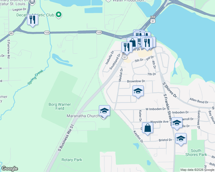 map of restaurants, bars, coffee shops, grocery stores, and more near 57 Madison Drive in Decatur