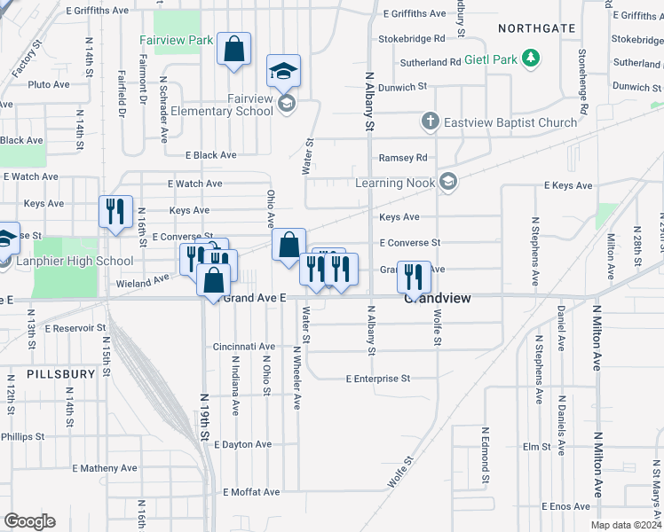 map of restaurants, bars, coffee shops, grocery stores, and more near 2125 Grandview Avenue in Grandview