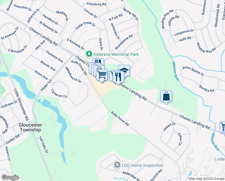 map of restaurants, bars, coffee shops, grocery stores, and more near 1110 Chews Landing Road in Clementon