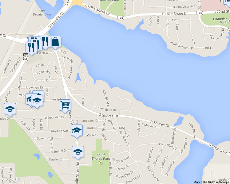 map of restaurants, bars, coffee shops, grocery stores, and more near 108 Allen Bend Dr in Decatur