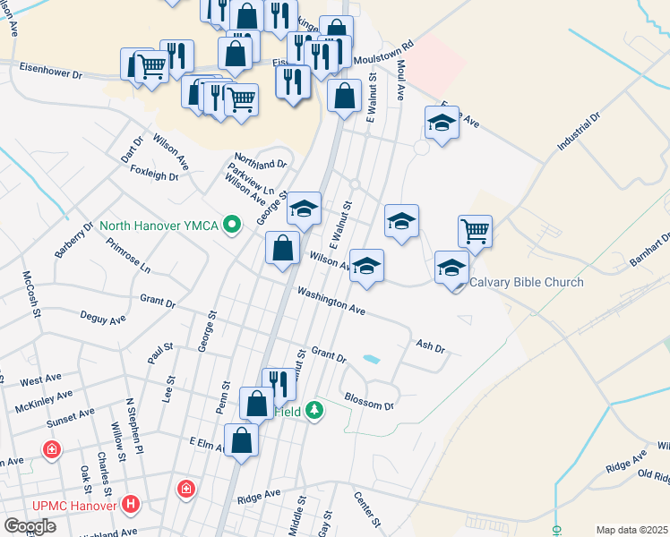 map of restaurants, bars, coffee shops, grocery stores, and more near 565 Wilson Avenue in Hanover