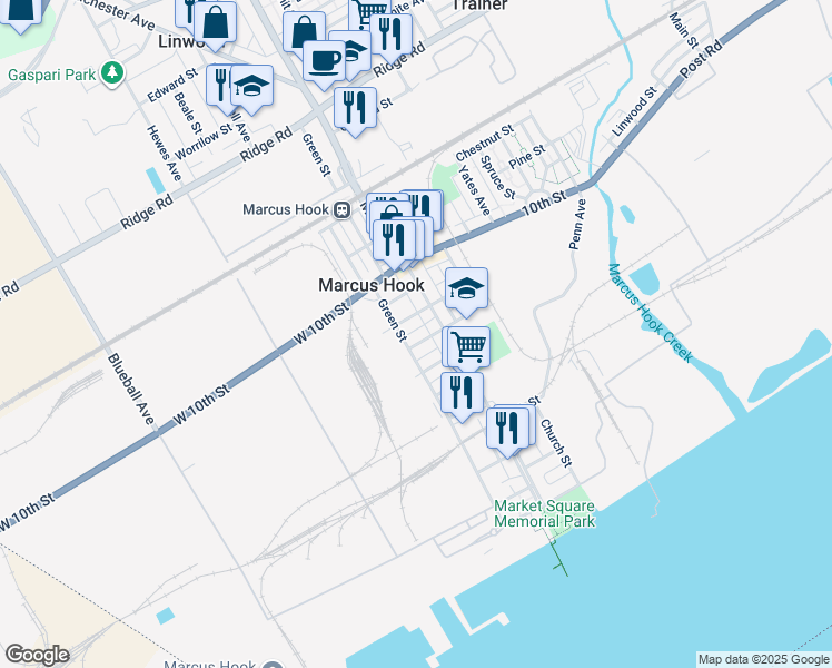 map of restaurants, bars, coffee shops, grocery stores, and more near 8 Mallon Avenue in Marcus Hook