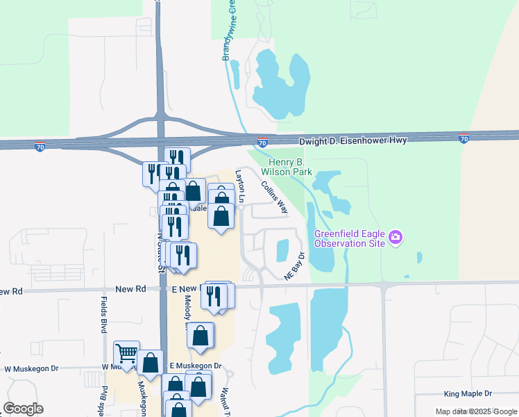 map of restaurants, bars, coffee shops, grocery stores, and more near 634 Fern Street in Greenfield