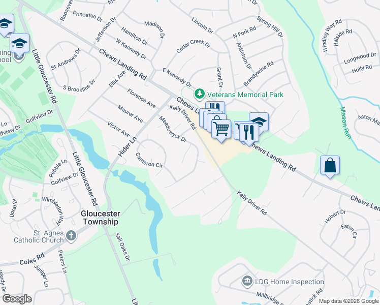 map of restaurants, bars, coffee shops, grocery stores, and more near 8 Sylvan Court in Laurel Springs