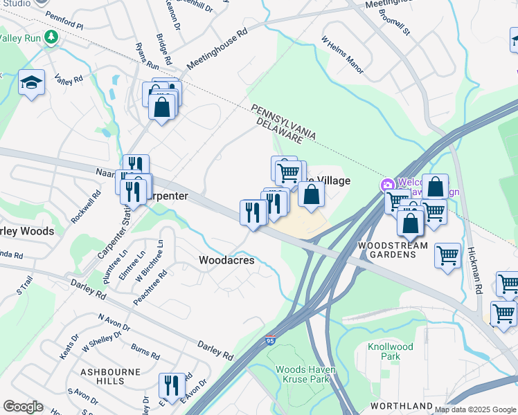 map of restaurants, bars, coffee shops, grocery stores, and more near 701 Naamans Road in Claymont