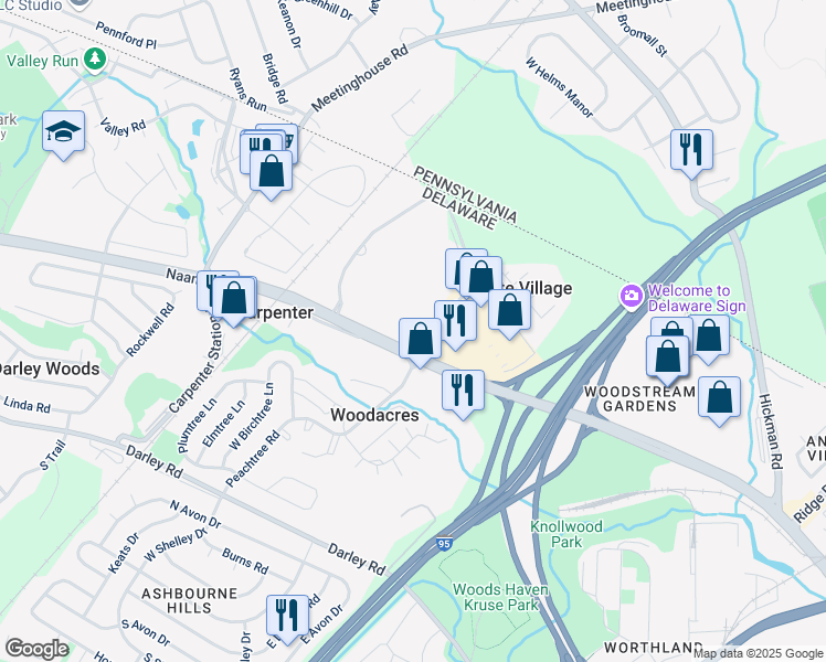 map of restaurants, bars, coffee shops, grocery stores, and more near 701 Naamans Road in Claymont