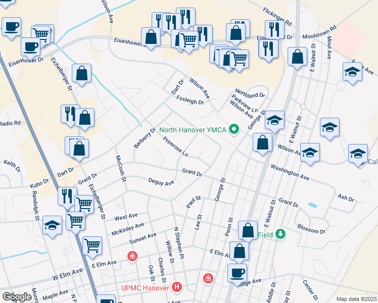 map of restaurants, bars, coffee shops, grocery stores, and more near 307 Deguy Avenue in Hanover