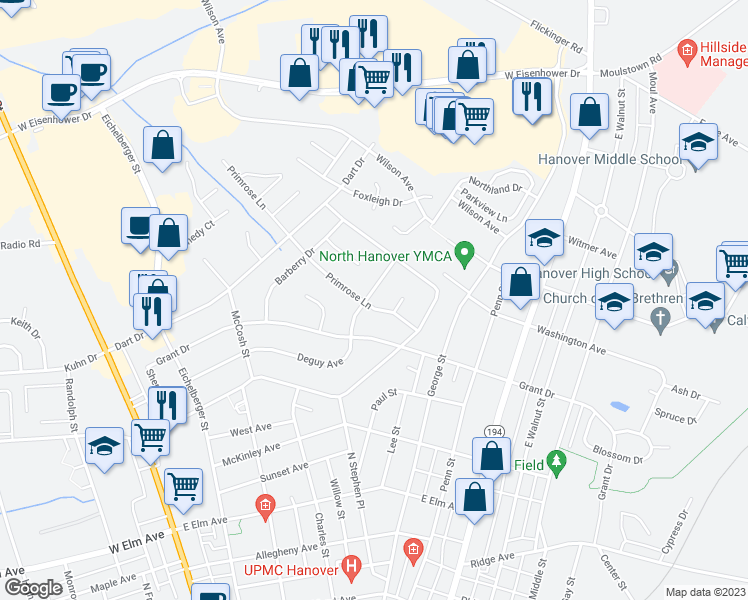 map of restaurants, bars, coffee shops, grocery stores, and more near 307 Deguy Avenue in Hanover