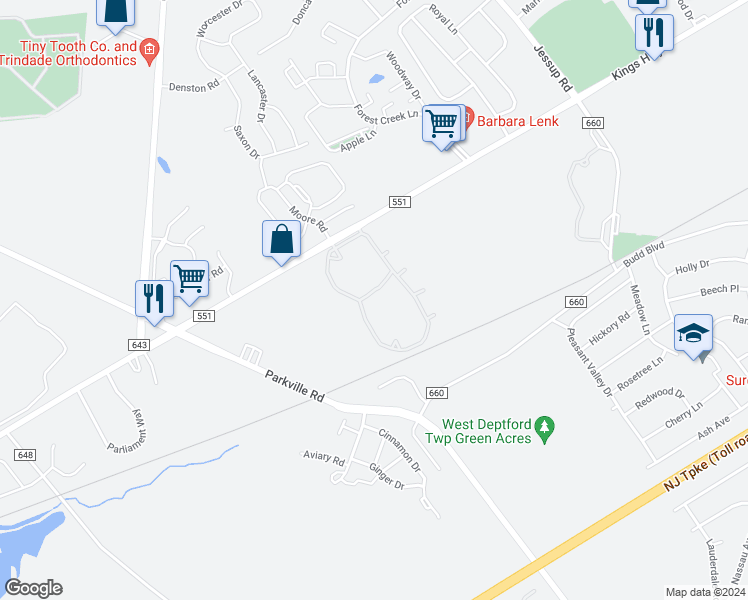map of restaurants, bars, coffee shops, grocery stores, and more near 968 Kings Highway in West Deptford