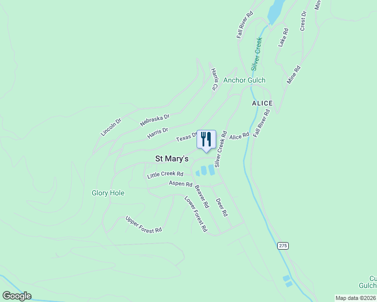 map of restaurants, bars, coffee shops, grocery stores, and more near 369 Beaver Road in Idaho Springs