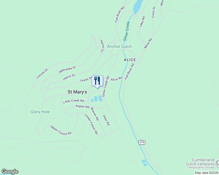 map of restaurants, bars, coffee shops, grocery stores, and more near 462 Silver Creek Road in Idaho Springs
